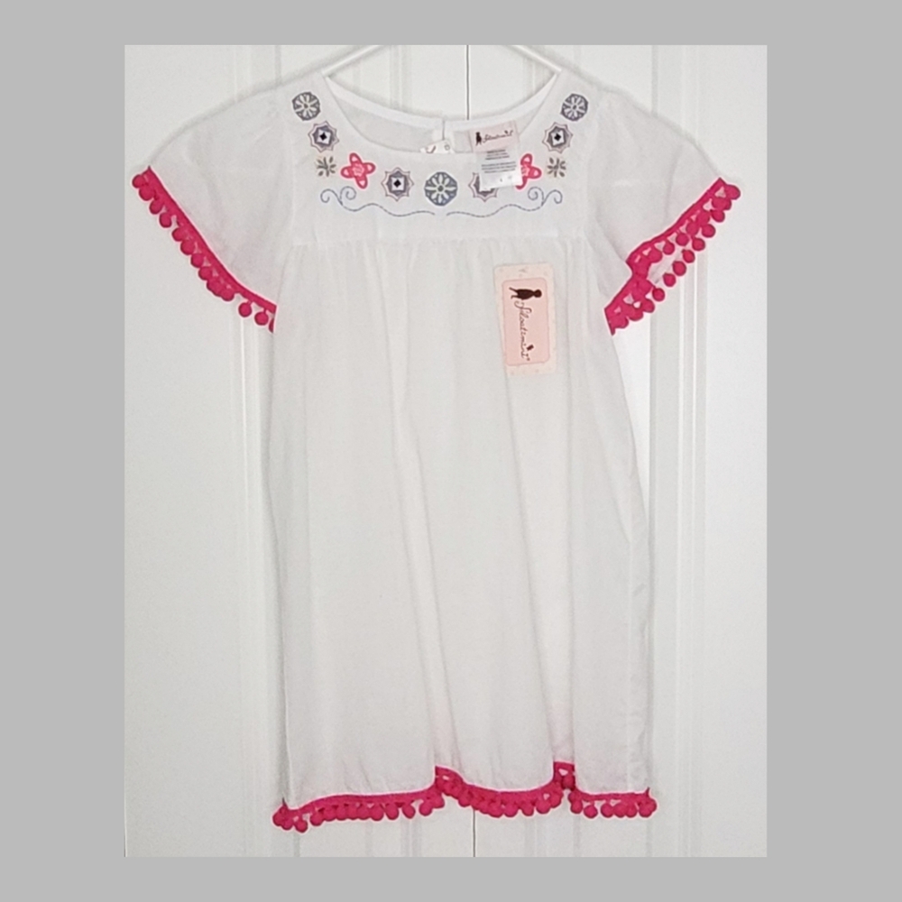 Floatimini Girls Embroidered Angel Sleeve Pompom Cover-up Dress Size 4